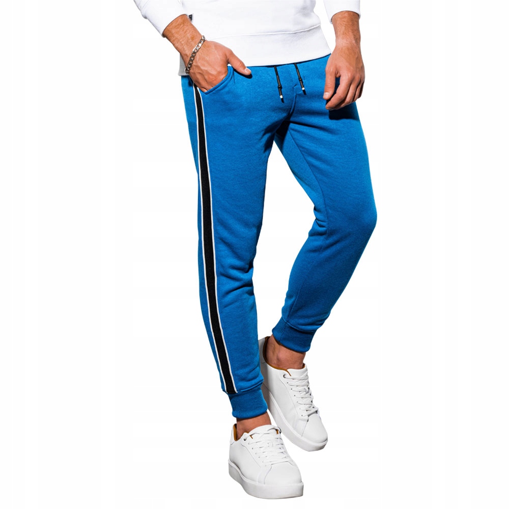 Spodnie męskie dresowe lampasy P898 niebieskie S