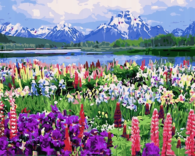 PŁÓTNO MALARSKIE ZE SZKICEM NUMEROWANE FARBY GÓRY