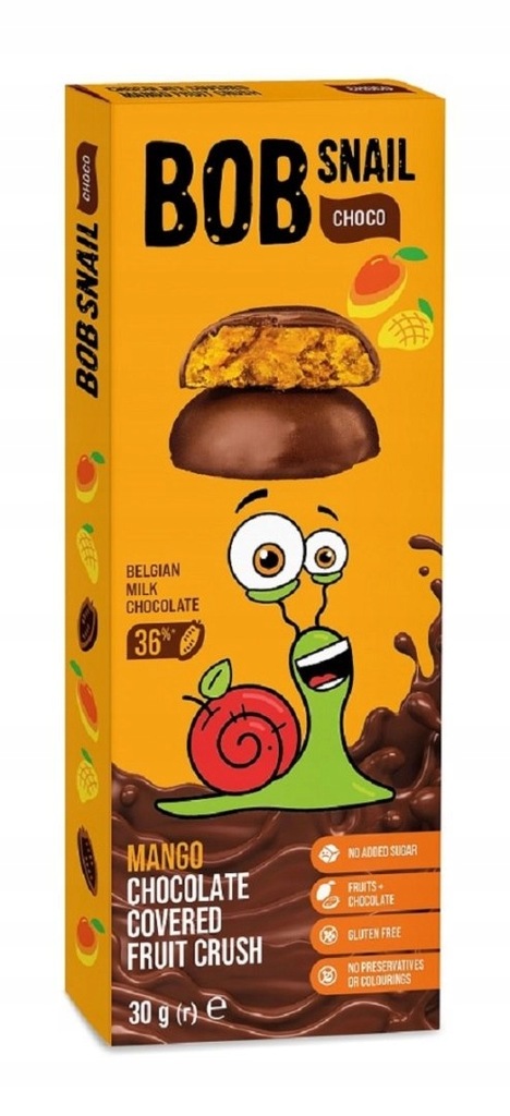 PRZEKĄSKA CHOCO MANGO W MLECZNEJ CZEKOLADZIE BELGIJSKIEJ BEZ DODATKU CUKRÓW