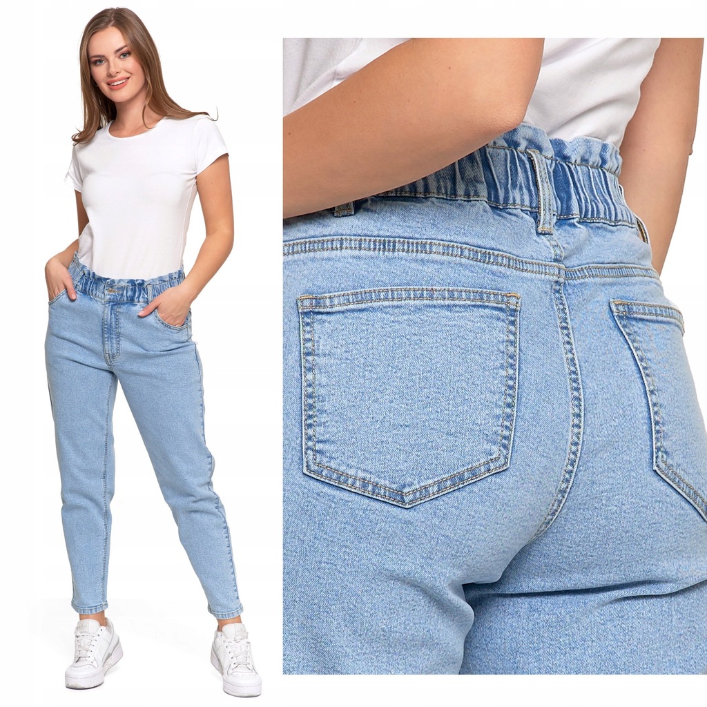 DAMSKIE SPODNIE JEANSOWE JEANSY PAPERBAG Z WYSOKIM STANEM PLUS SIZE XXL