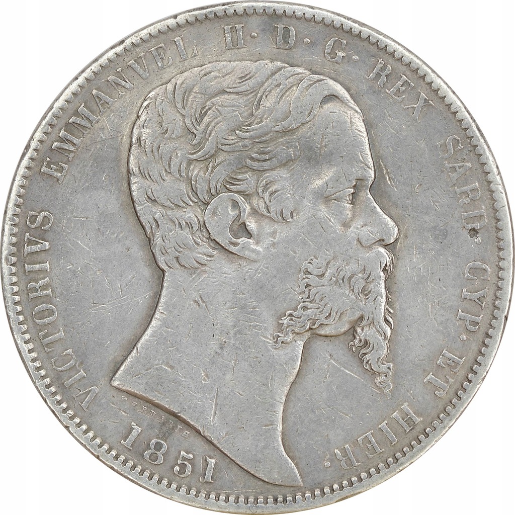 20.SARDYNIA, VITT.EMANUEL II, 5 LIRÓW 1851 B