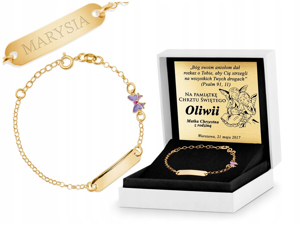 BRANSOLETKA SREBRNA ZŁOCONA 925 GRAWER