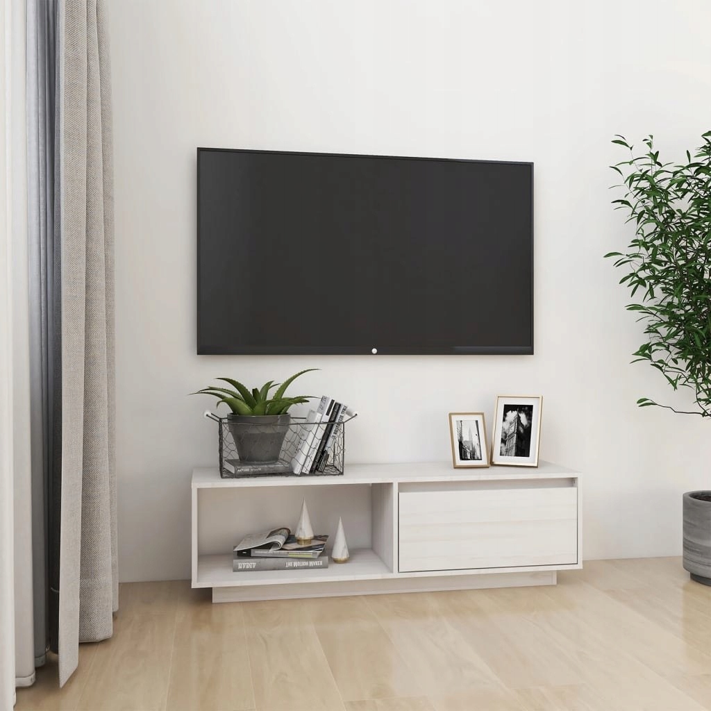 Stylowe Meble Szafka pod telewizor, biała, 110x30x33,5 cm, drewno sosnowe