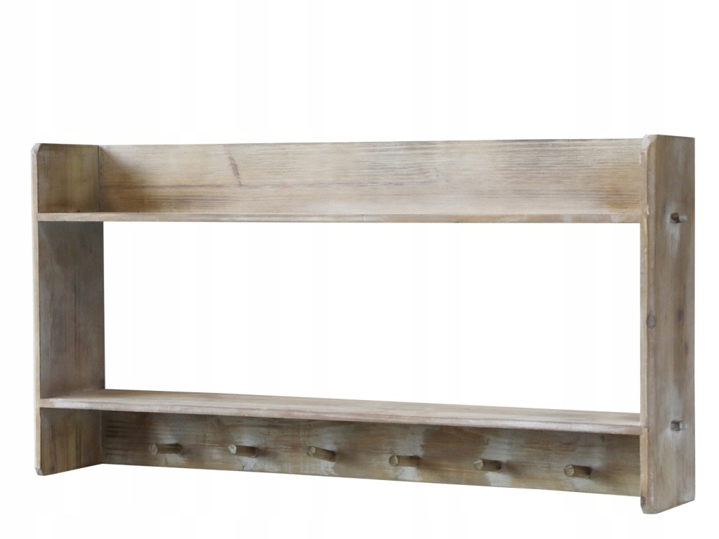 PÓŁKA ŚCIENNA Z WIESZAKAMI CHIC ANTIQUE 77x38 CM - DREWNIANA, NATURALNA