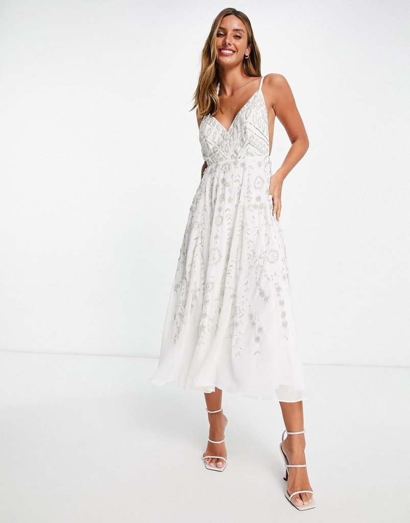 ASOS _SM S3U BIAŁA SUKIENKA Z KORALIKAMI _/ L