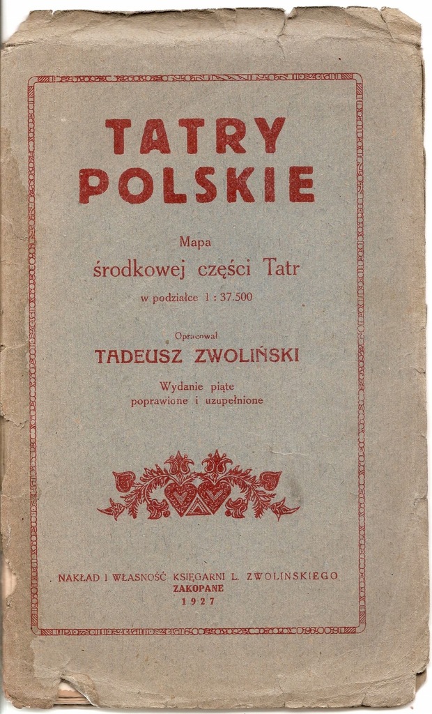 TATRY POLSKIE -MAPA -ZWOLIŃSKI ŚRODKOWA CZĘŚĆ TATR -wyd.1927 rok
