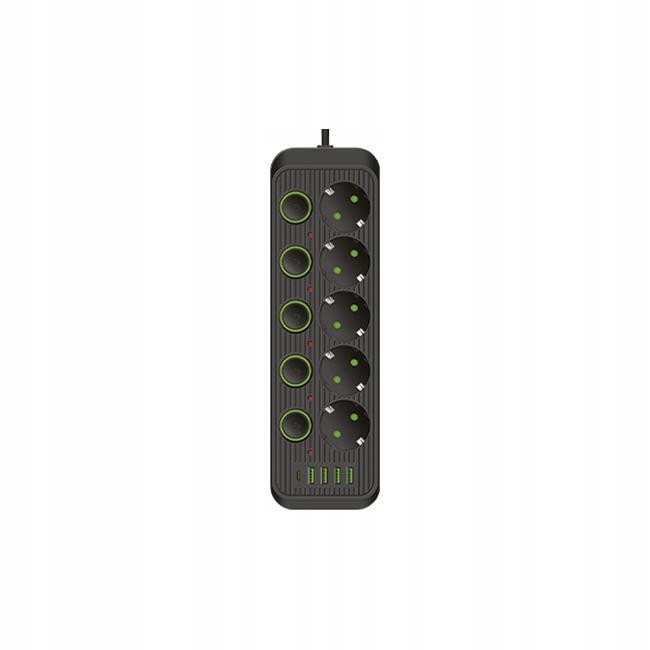 Przedłużacz elektryczny 5 gniazd schuko+5xUSB z włącznikami LVT
