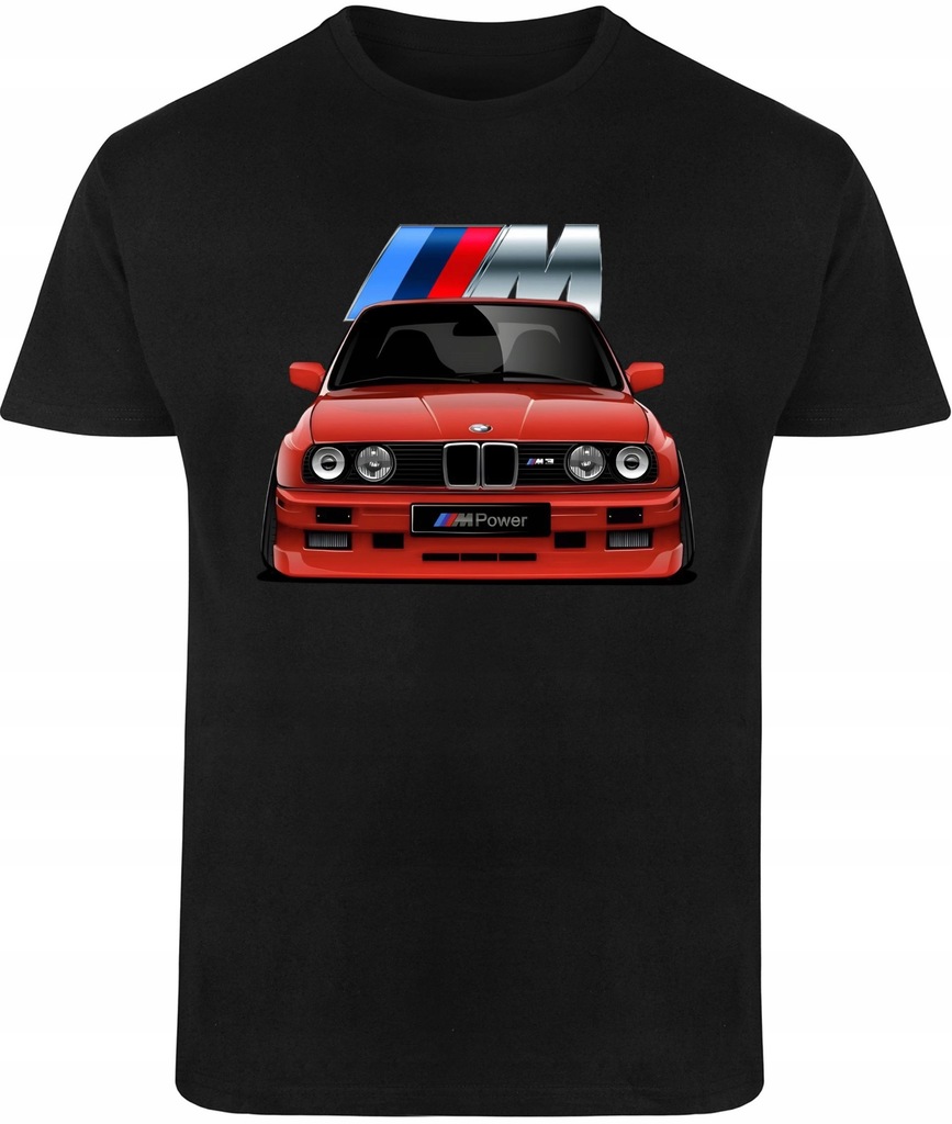 T-SHIRT MĘSKI DLA FANA BMW E30 M3 M POWER Z NADRUKIEM KOSZULKA CZARNA