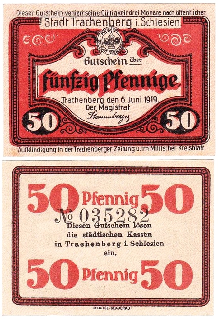 ŻMIGRÓD / TRACHENBERG - 50 FENIGÓW 1919 UNC