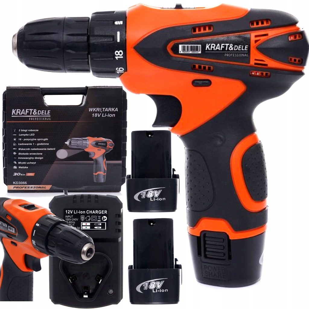 WKRĘTARKA WIERTARKA AKUMULATOROWA 18V 2 x BATERIA - 11839028885 ...