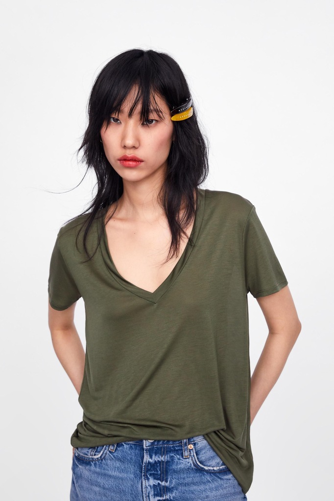 P0C179 ZARA__MK4 T-SHIRT V-NECK KHAKI__S