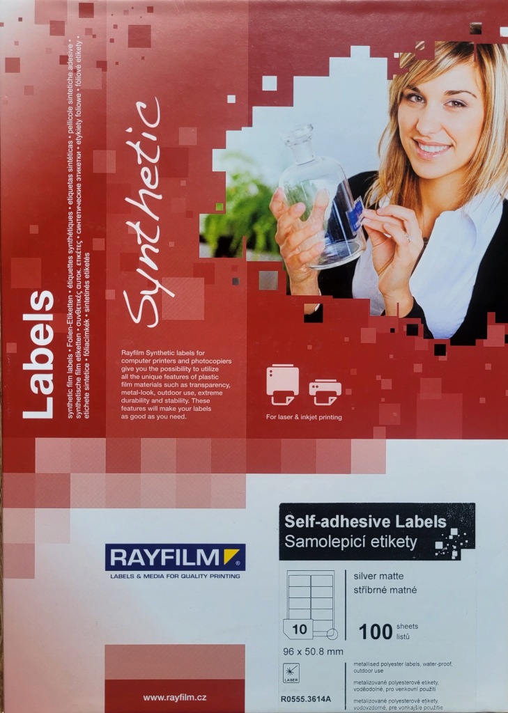 Folia samoprzylepna Rayfilm 96x50,8 SREBRNA mat A4/100ark druk laser/cyfra