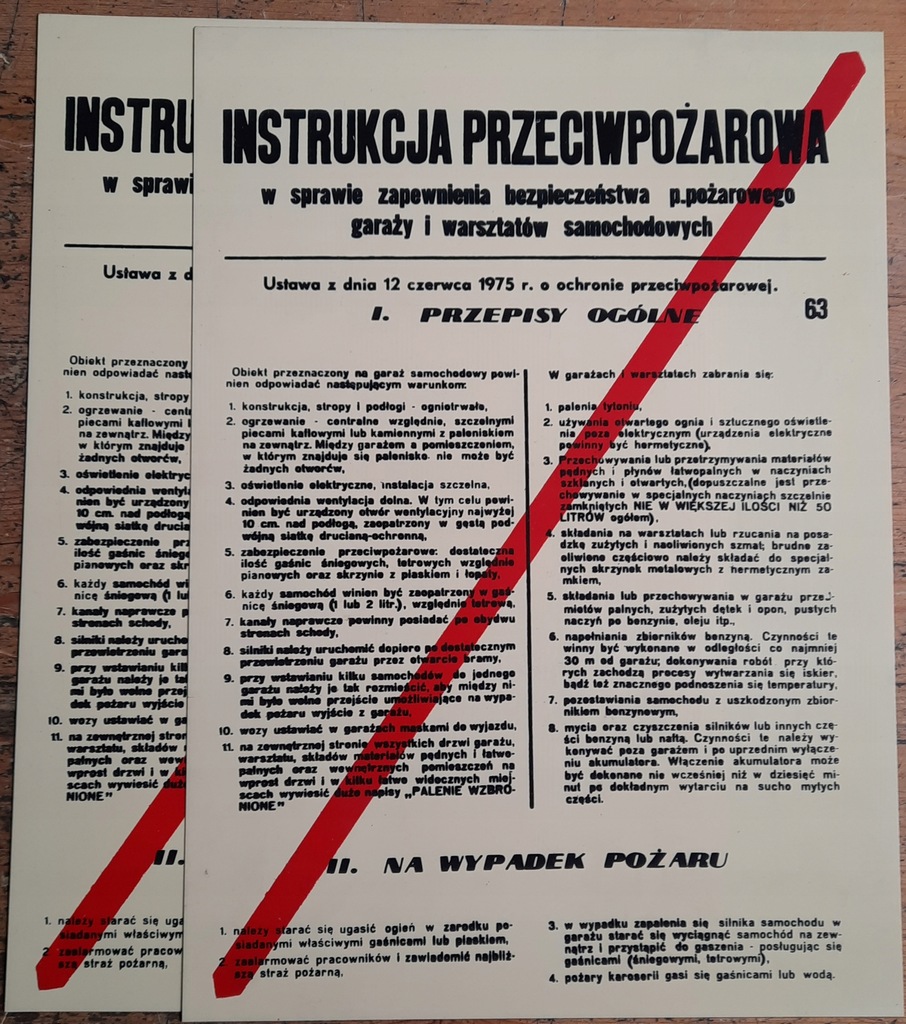 TABLICA BHP INSTRUKCJA P.POŻ, DLA GARAŻY SAMOCHOD.