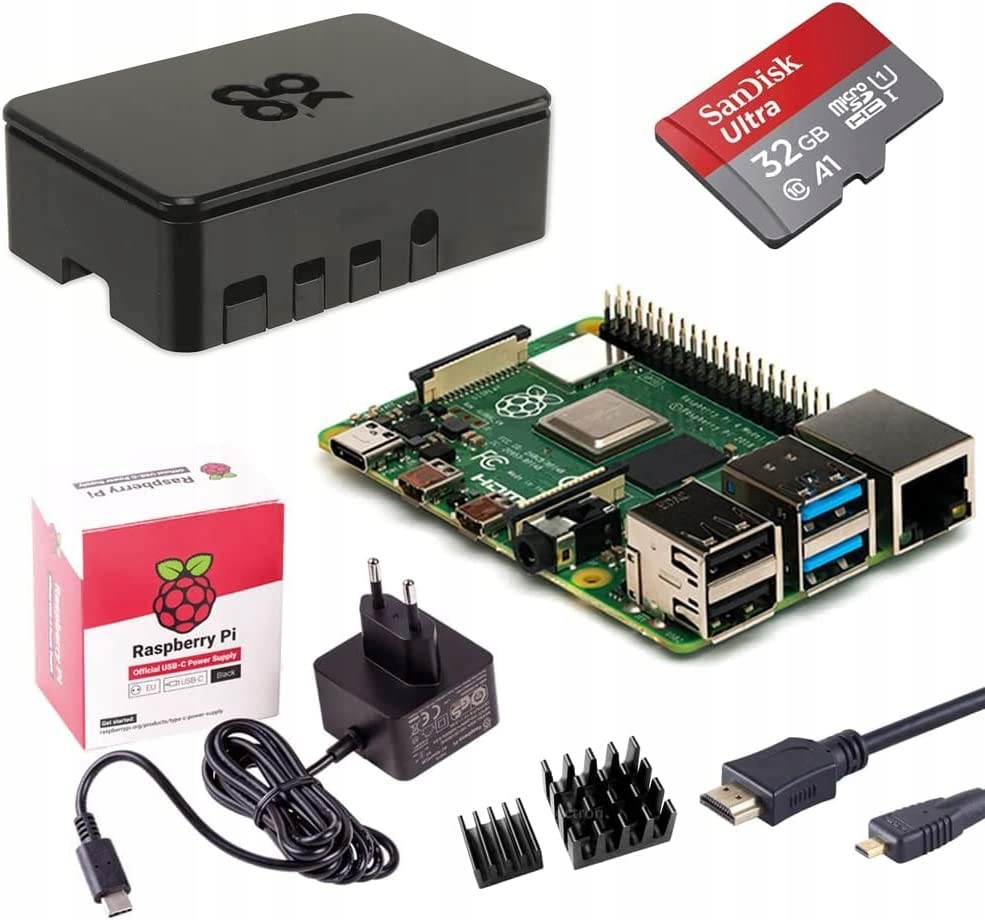 Raspberry Pi 4 2GB + OBUDOWA + ŁADOWARKA + KARTA