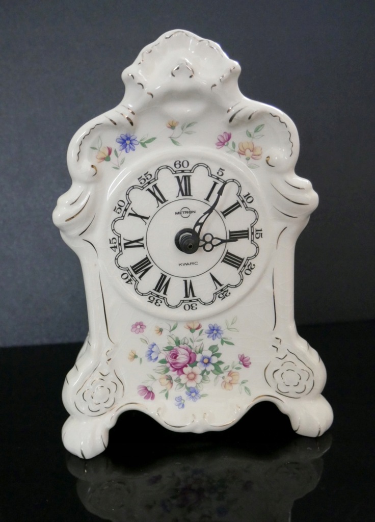 zegar ceramiczny, mechanizm Metron sprawny obudowa spękana