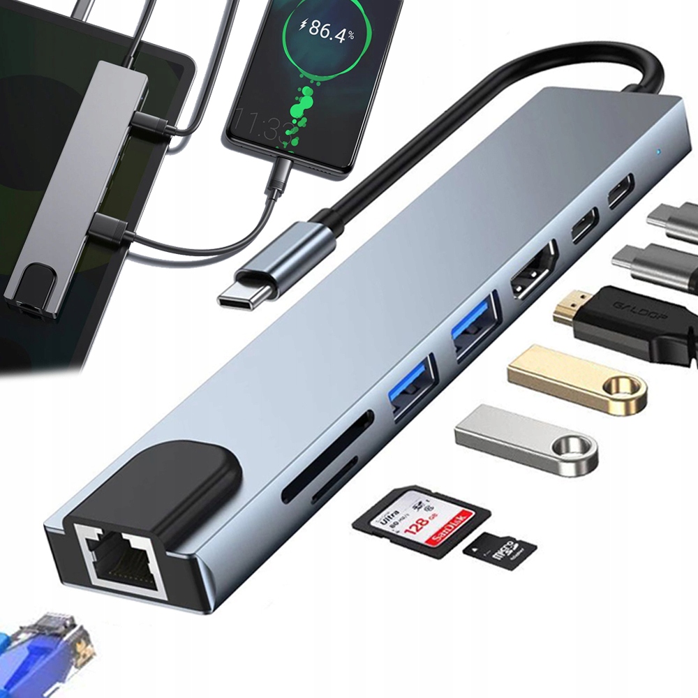 Купить АДАПТЕР КОНЦЕНТР 9-в-1 USB-C HDMI 4K LAN MACBOOK PRO AIR: отзывы, фото, характеристики в интерне-магазине Aredi.ru