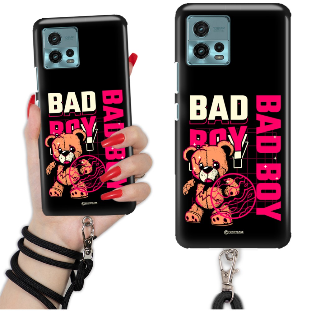 Etui QUICK Sznurek do MOTOROLA G72 Smycz Czarna Misie Pluszowe Wiele Wzorów