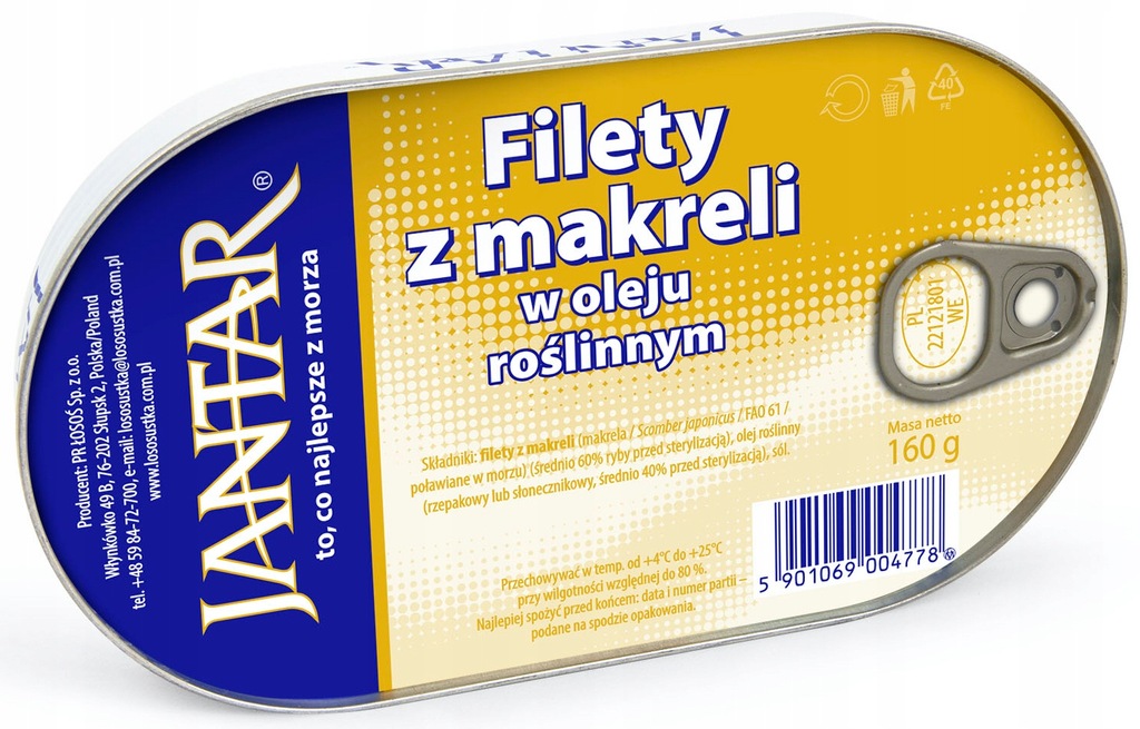 FILETY Z MAKRELI W OLEJU ROŚLINNYM JANTAR 160g