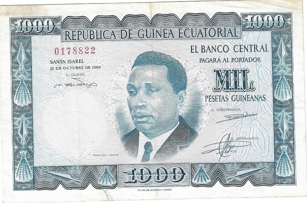 Gwinea Równikowa 1000 pesetas 1969r rzadki