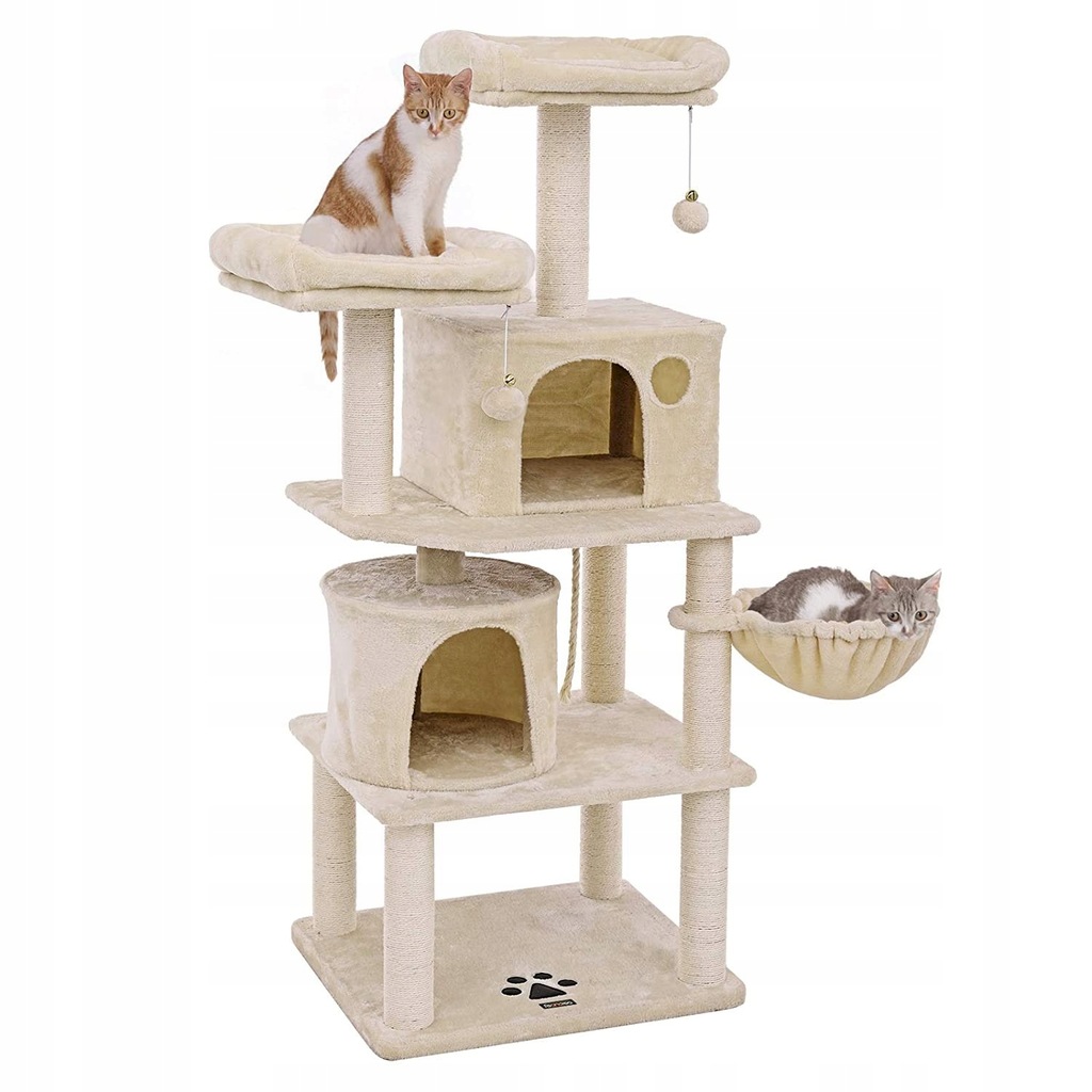 Drapak dla kotów beżowy z dwoma domkami 152 cm
