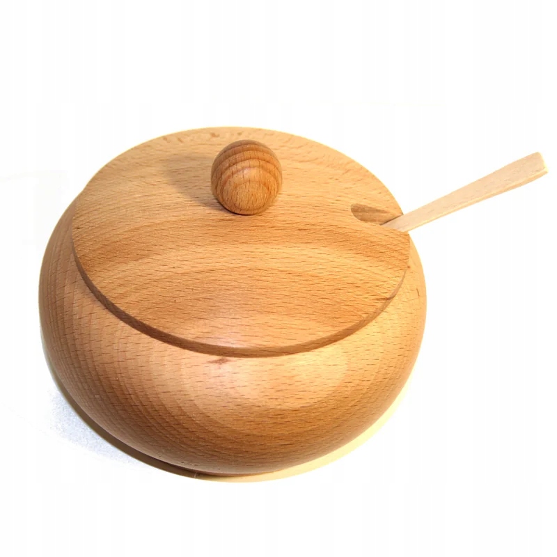 Cukiernica drewniana bukowa z łyżeczką mała