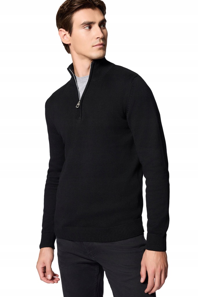 Sweter Męski Rozpinany pod Szyją Czarny Próchnik PM10 L