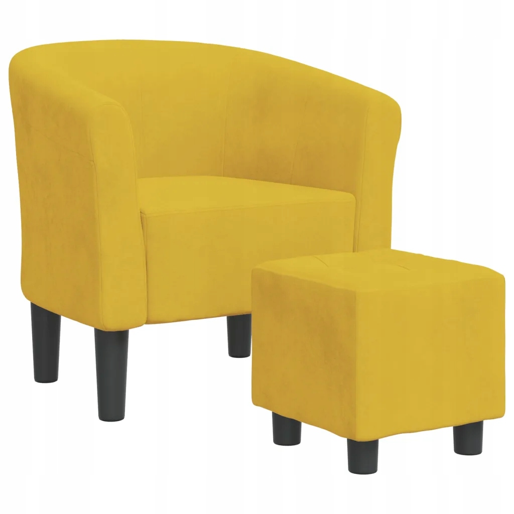 Fotel klubowy z podnóżkiem, żółty, obity aksamitem
