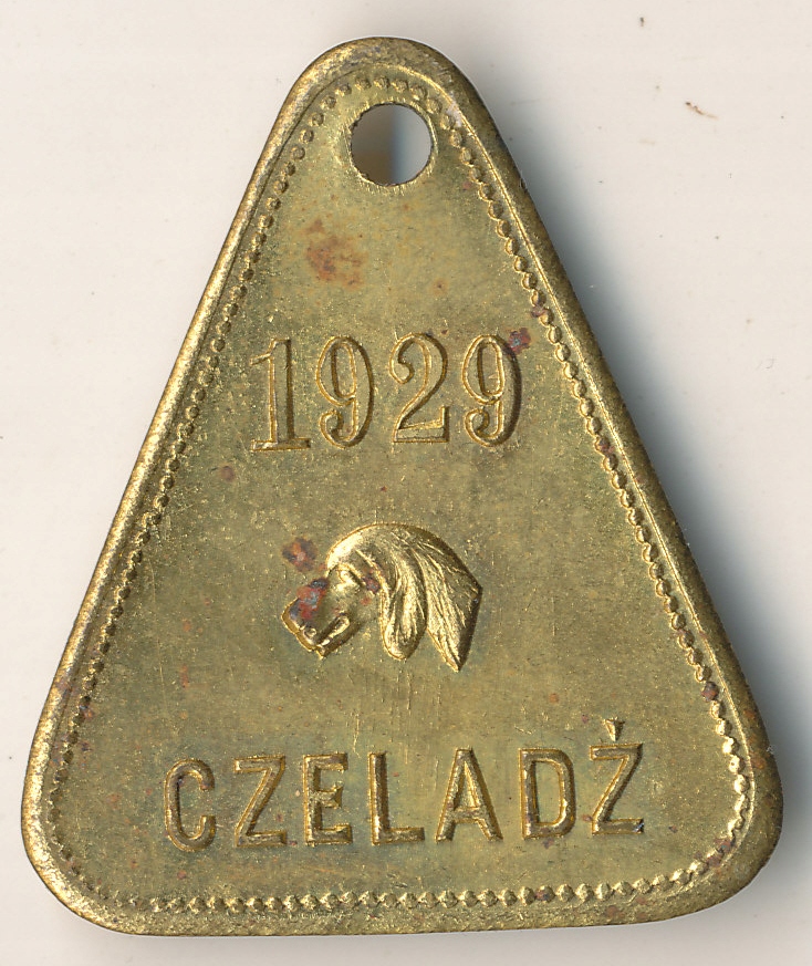 Czeladź 1929 r Psi znaczek wym.34,5 X 29 mm.mosiąd