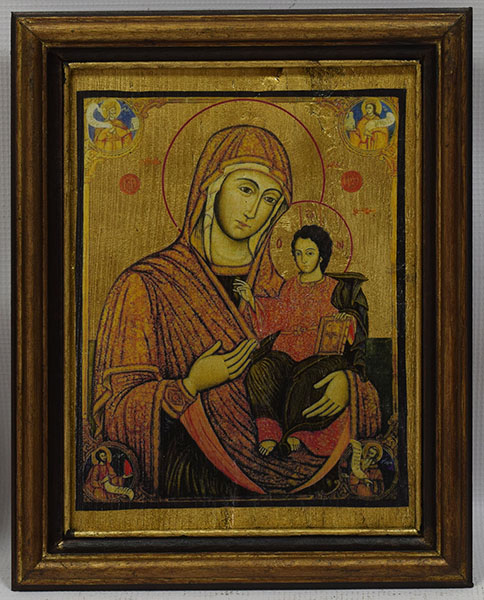 Ikona Madonna i dzieciątko Jezus na starej desce 31x25cm