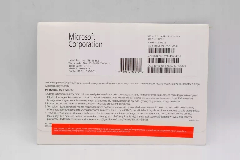 SYSTEM MICROSOFT WINDOWS 11 PRO PL 64BIT DSP