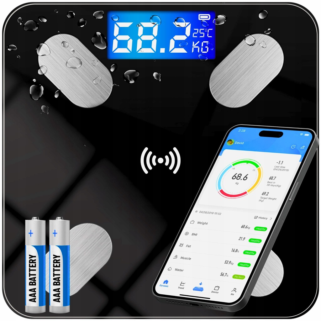 WAGA ŁAZIENKOWA SMART+ 25W1 180KG Z BLUETOOTH 25 FUNKCJI PRECYZJA 100G