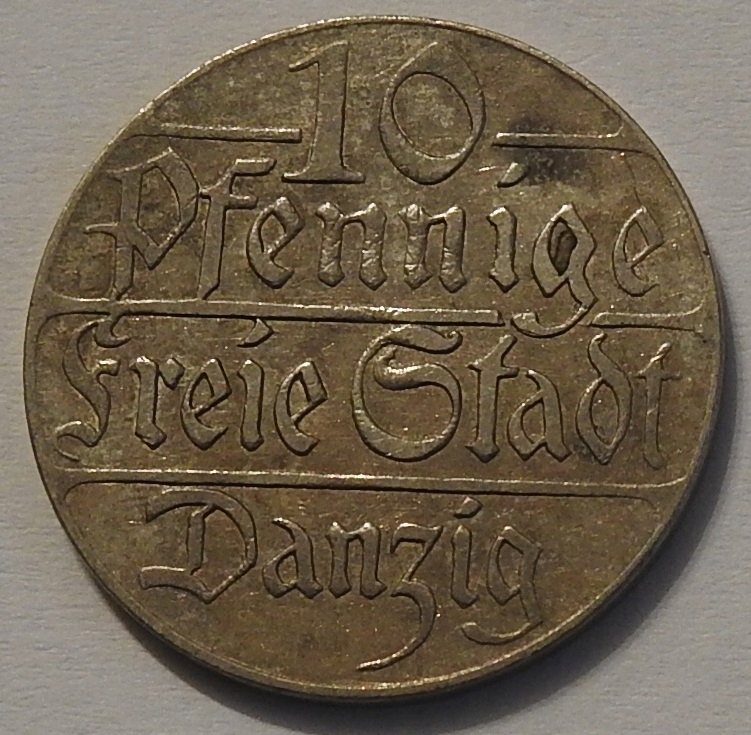 10 fenigów pfennig 1923 piękna Wolne Miasto Gdańsk