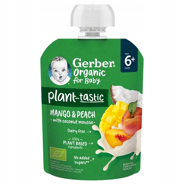 Mus Owocowy Deser dla Dzieci Mango Brzoskwinia 6 m+ 80 g Gerber Organic