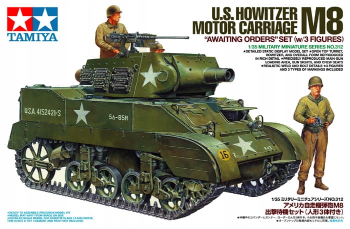 TAMIYA 35312 1:35 U.S. Howitzer Motor Carriage M8 w/3 Figures