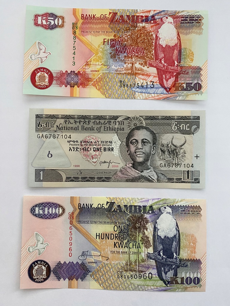 Banknoty UNC - Zambia Etiopia