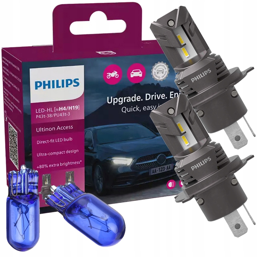 ŻARÓWKI LED H4 PHILIPS ACCESS 6000K + W5W OPEL KARL MOVANO A VIVARO A B