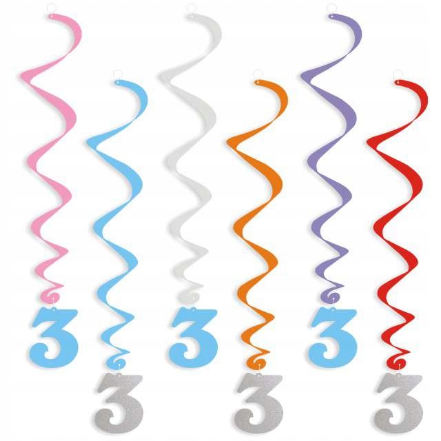 dekoracja wisząca ŚWIDERKI 3 urodziny błękitne x6