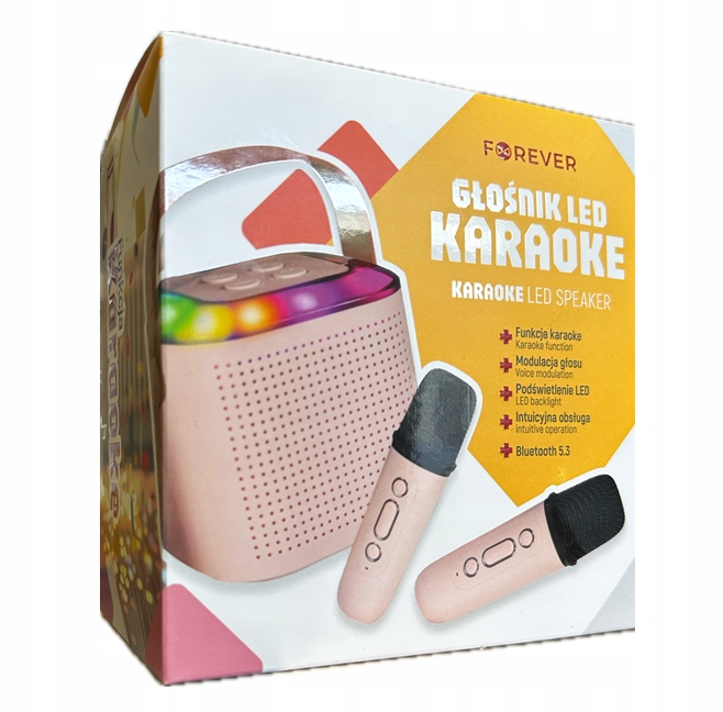 Forever Głośnik LED + Mikrofony Karaoke Bluetooth Różowy