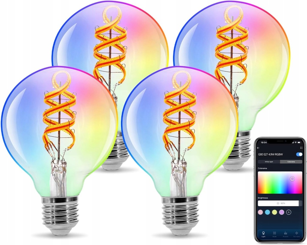 Inteligentna żarówka Aigostar Alexa 4,9 W 420 lm RGBW LED, WiFi E27 4 szt.