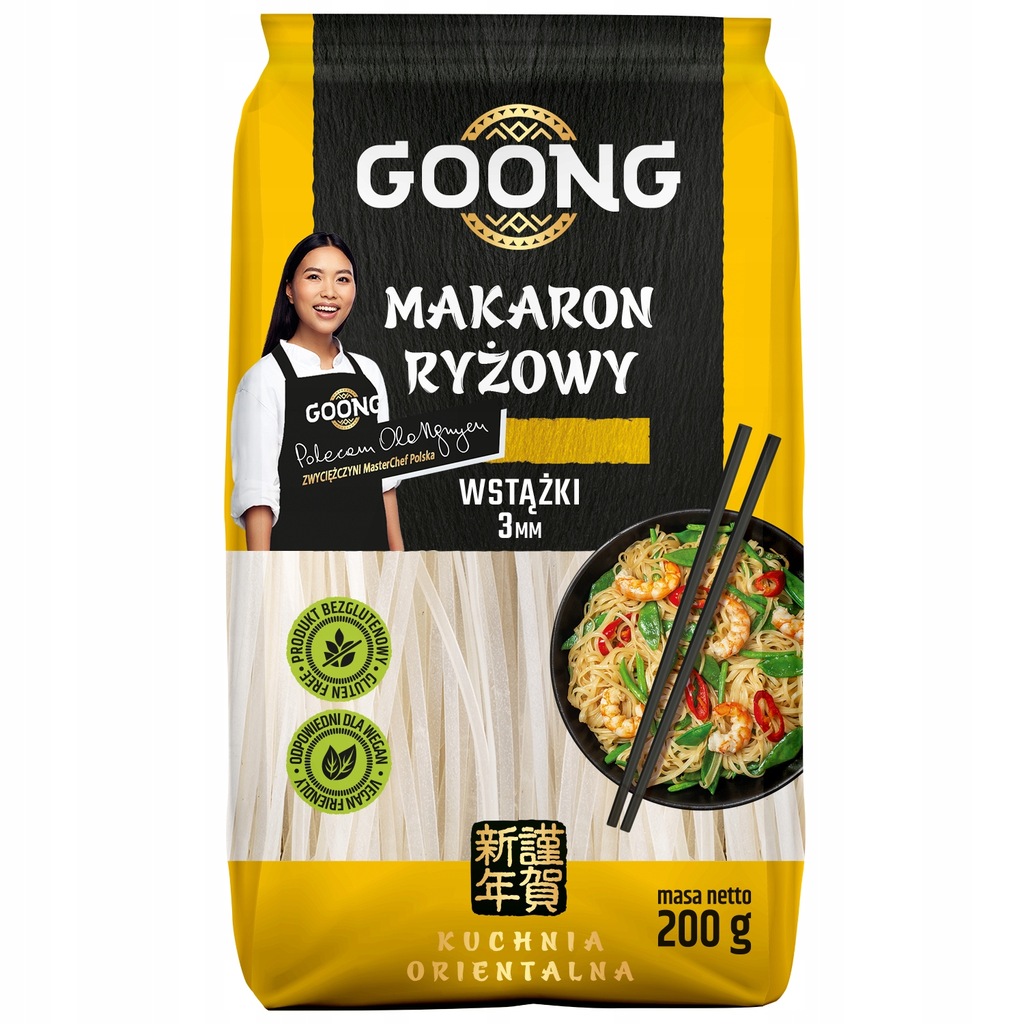 Goong Makaron Ryżowy Wstążki 3mm 200g Termin: 22.12.2023