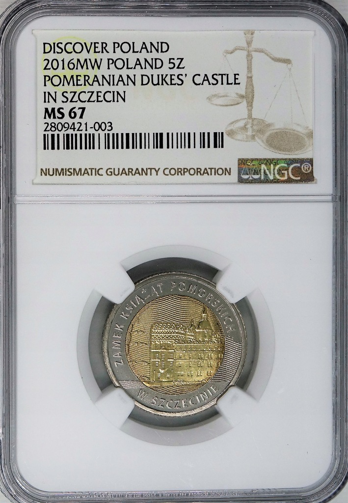 5 zł 2016 Zamek Książąt Szczecin - NGC MS67