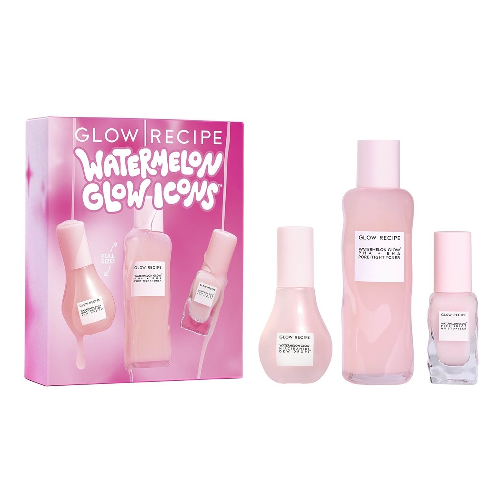GLOW RECIPE Watermelon Glow Icons - zestaw tonik serum i krem na prezent św
