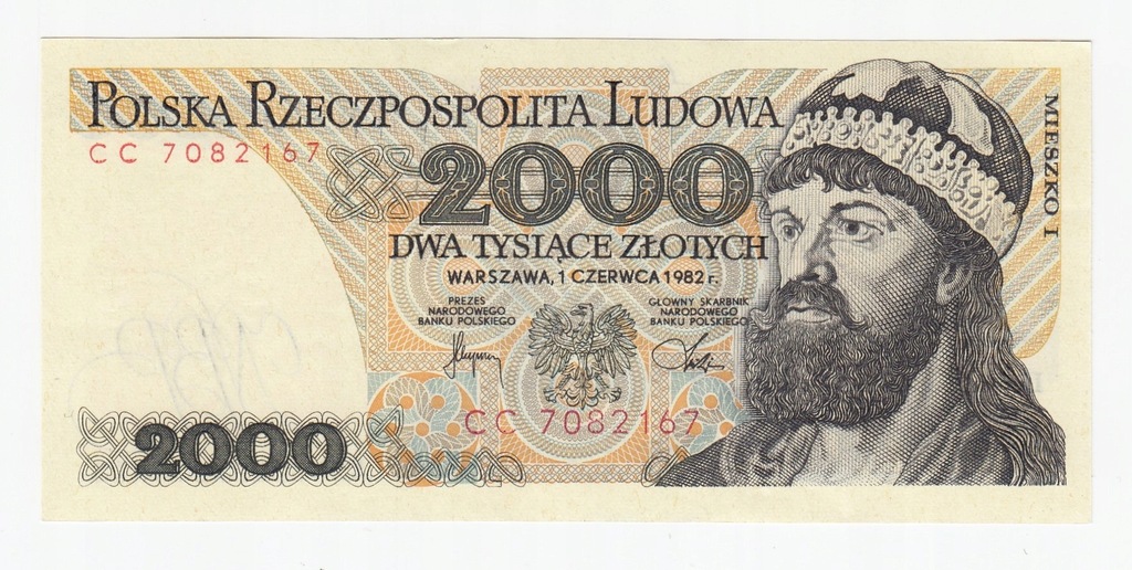 Banknot 2000 zł 1982, seria CC, UNC-