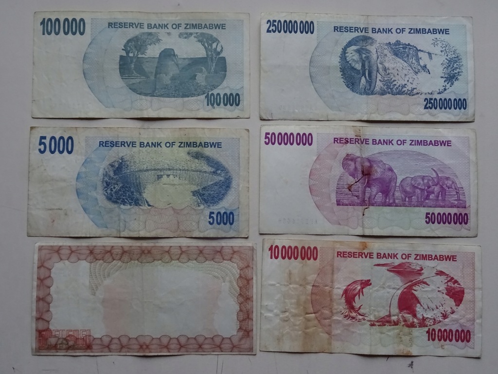 6 banknotów Zimbabwe ciekawy mix -E118