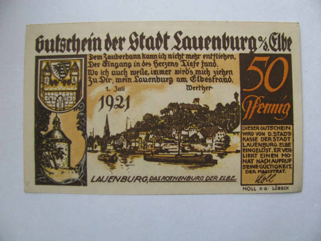 BANKNOT NOTGELD 50 PFENNIG 1921 LAUENBURG #189