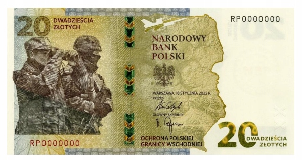 20 zł - Banknot Ochrona polskiej granicy wschodniej 2022 - nr 47500