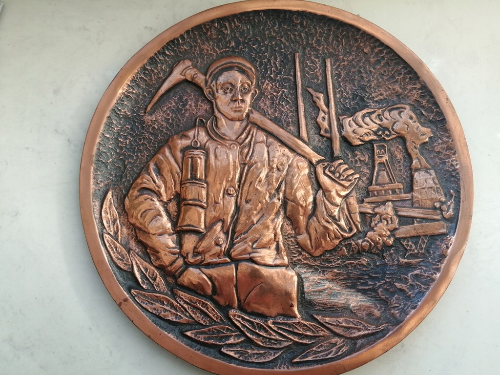 górnik kopalnia Śląsk talerz miedż ozdobny PRL