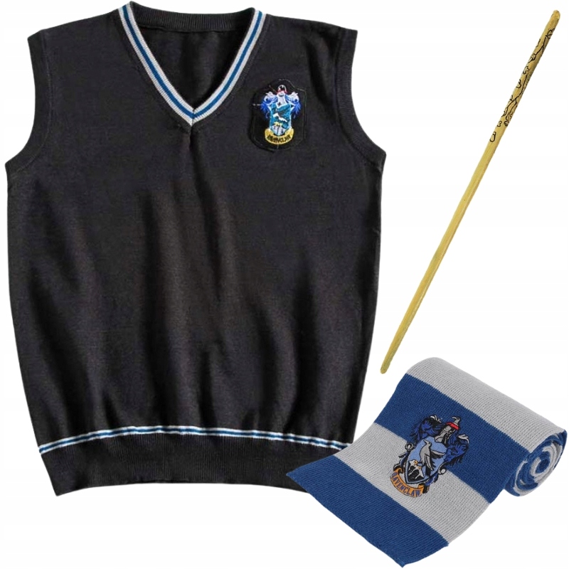 ZESTAW RAVENCLAW HARRY POTTER RÓŻDŻKA KAMIZELKA SZALIK LUNA LOVEGOOD M/L