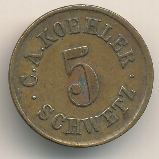 C.A.Koehler Schwetz 5 mosiądz średn.27 mm.