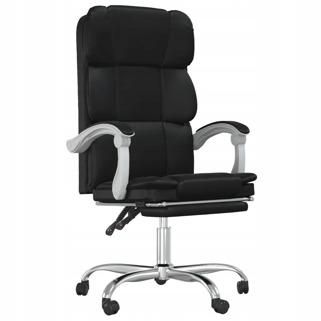 Rozkładany fotel biurowy, czarny, sztuczna skóra